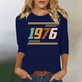 thumbnail image 1 of Uootdi Hauts pour Femmes Manches 3/4 Col Rond Imprimé Palmier Coucher de Soleil 1976 Coupe Décontractée Rétro Plage Vacances T-Shirts Cadeau, 1 of 4