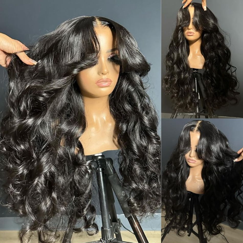 Typpkmm | Stackable HD Transparent 13x4 Lace Loose Body Wave Human Hair Wigs Ocean Wave Lace Front Wigs with Curtain 30Inch