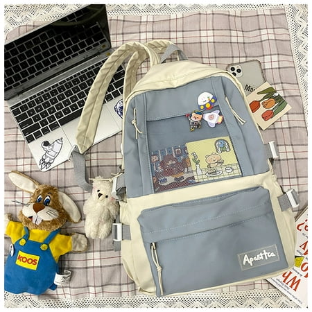 

Toyella Large Capacity Girl Backpack Blue with pendant