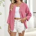 thumbnail image 6 of Sewkxo Women's Button Down Shirts 3/4 Length Sleeve Tops Casual Work Shirt with Pocket,Red 2XL, 6 of 6