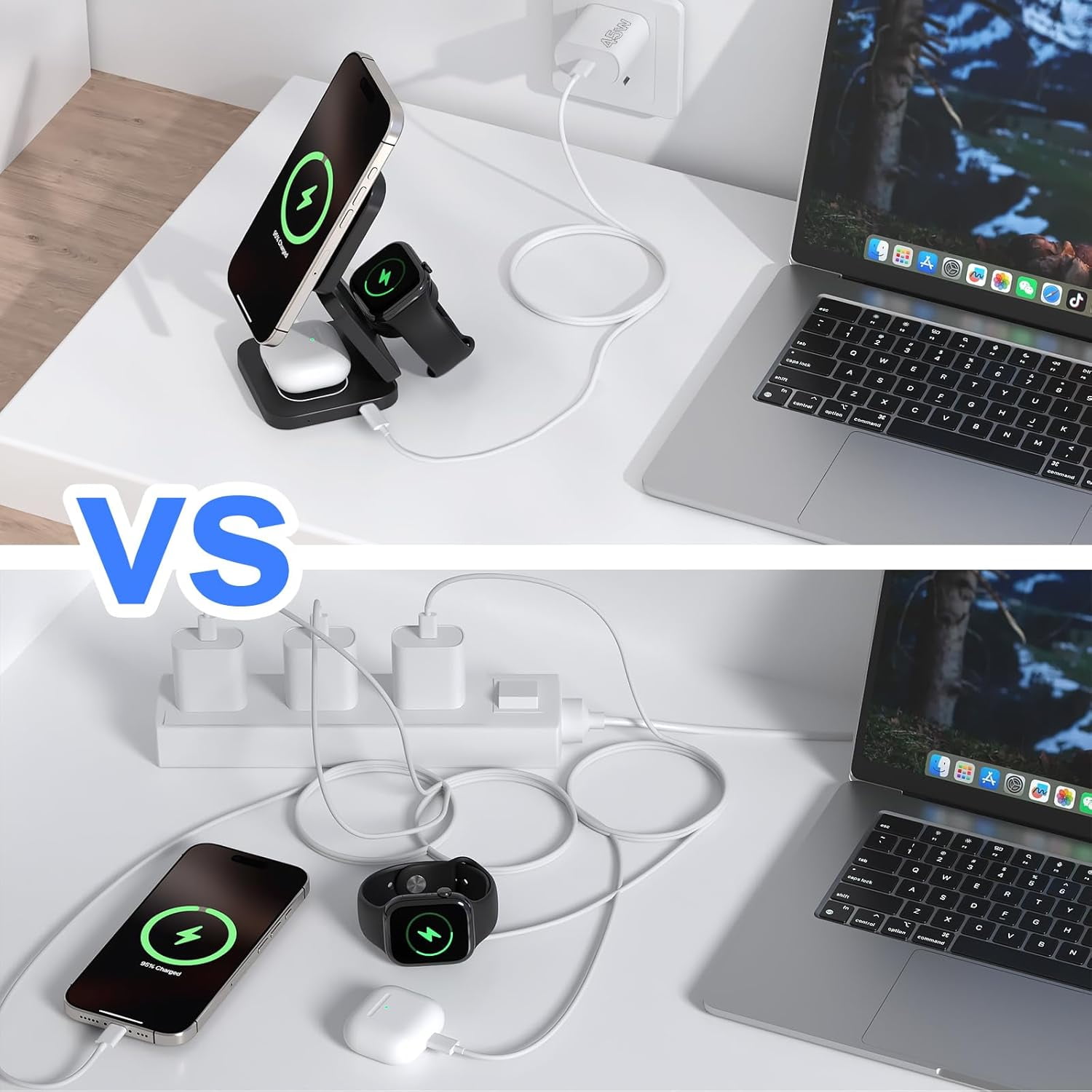 Wireless Charging Station, 3 in 1 Foldable Magnetic Wireless Charger for Apple Device, Qi2 Travel Magnetic Charger Stand for iPhone 16 15 14 13 12 Series, 5W