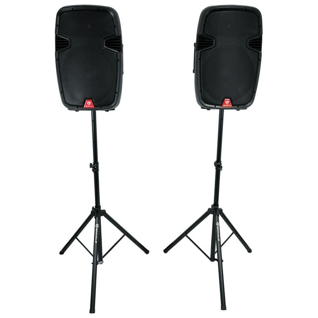Rockville 2) 15" Battery Powered PA Speakers+Stands+Mics For Church
