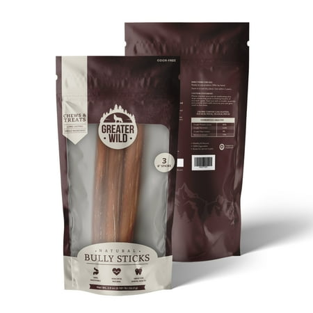 UPC: 0850030953445 | Greater Wild 6 Bully Sticks All Natural Ingredient Chews & Treats for Dogs – 3 Sticks