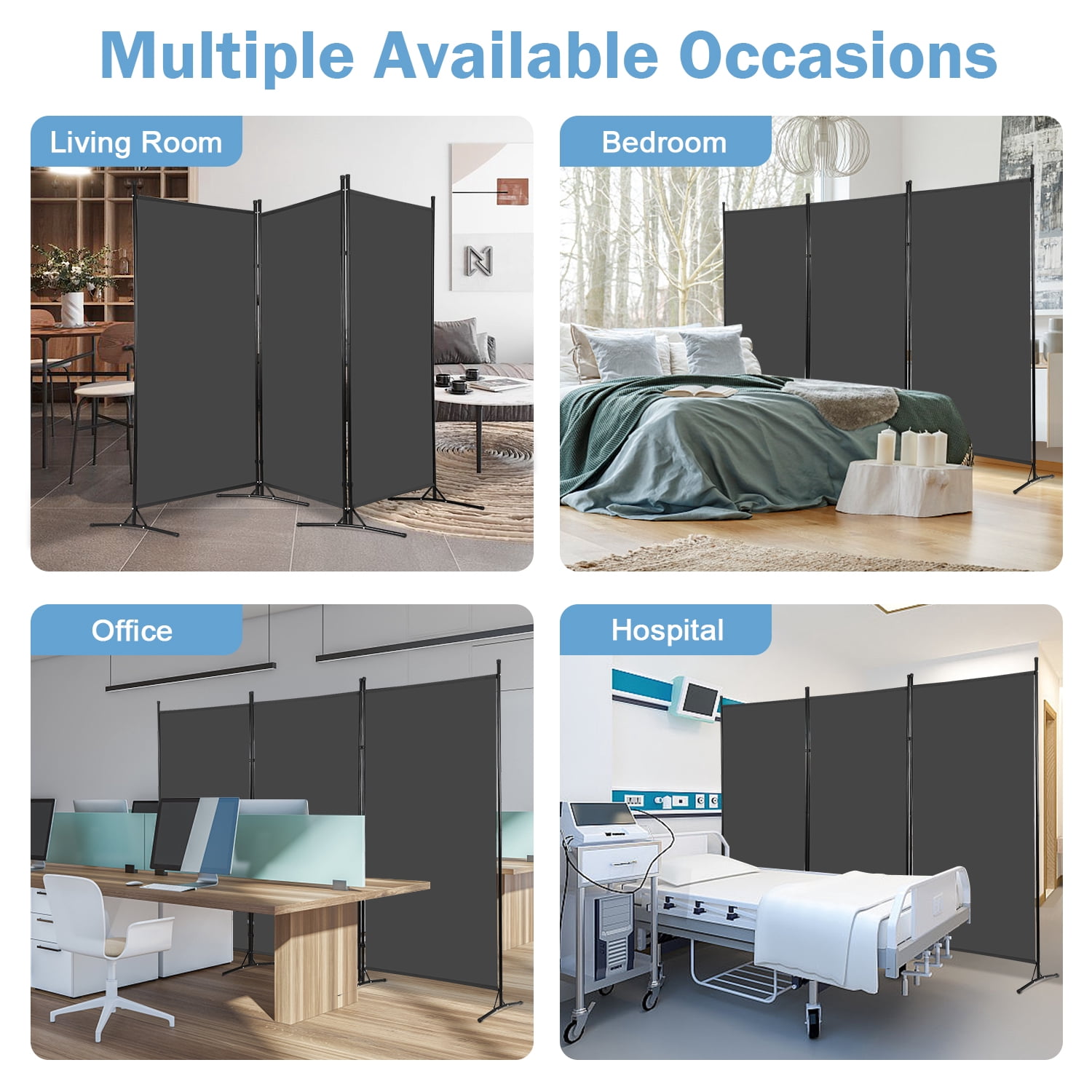 NiamVelo 3 Panel Room Divider Folding Partition Privacy Screens 5.9FT Portable Room Partition with Metal Frame Walls Dividers for Home Office Hospital 102" W x 70" H, Grey