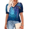 thumbnail image 4 of QQAMB Womens Tops Buttons Shirts V-Neck Floral Printed Spring Summer Outfits Plus Size Blouses Dressy Casual Tee Navy S, 4 of 5