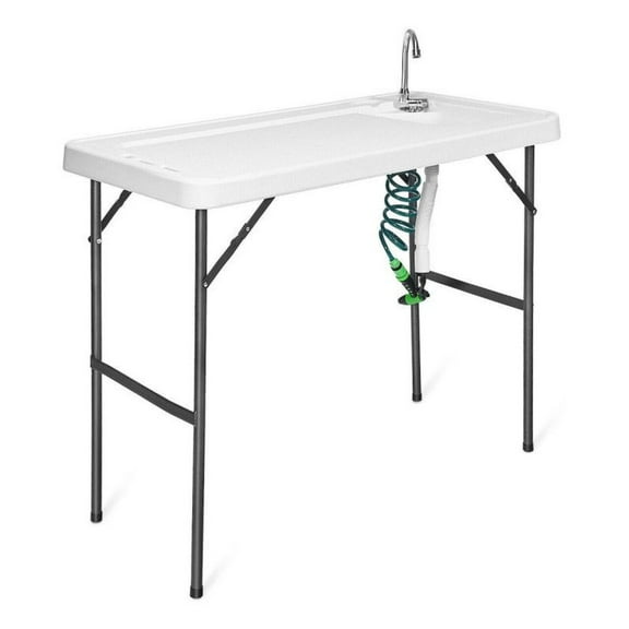 Folding Cleaning Table with Faucet & Sprayer - Portable Camping Sink Workstation for Fish, Camping, Outdoor Prep - 200lbs Capacity