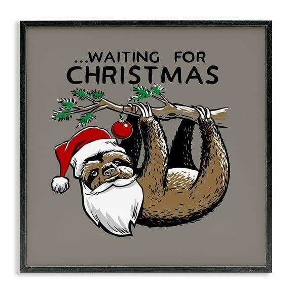 Stupell Industries Santa Christmas Sloth Holiday Painting Black Framed Art Prints Wall Art, 12 x 12
