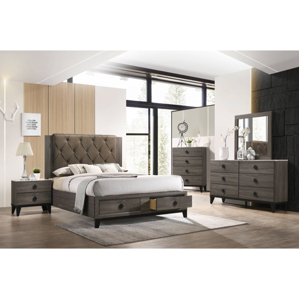 Queen Bed w/Storage, Fabric & Rustic Gray Oak - image 4 of 5