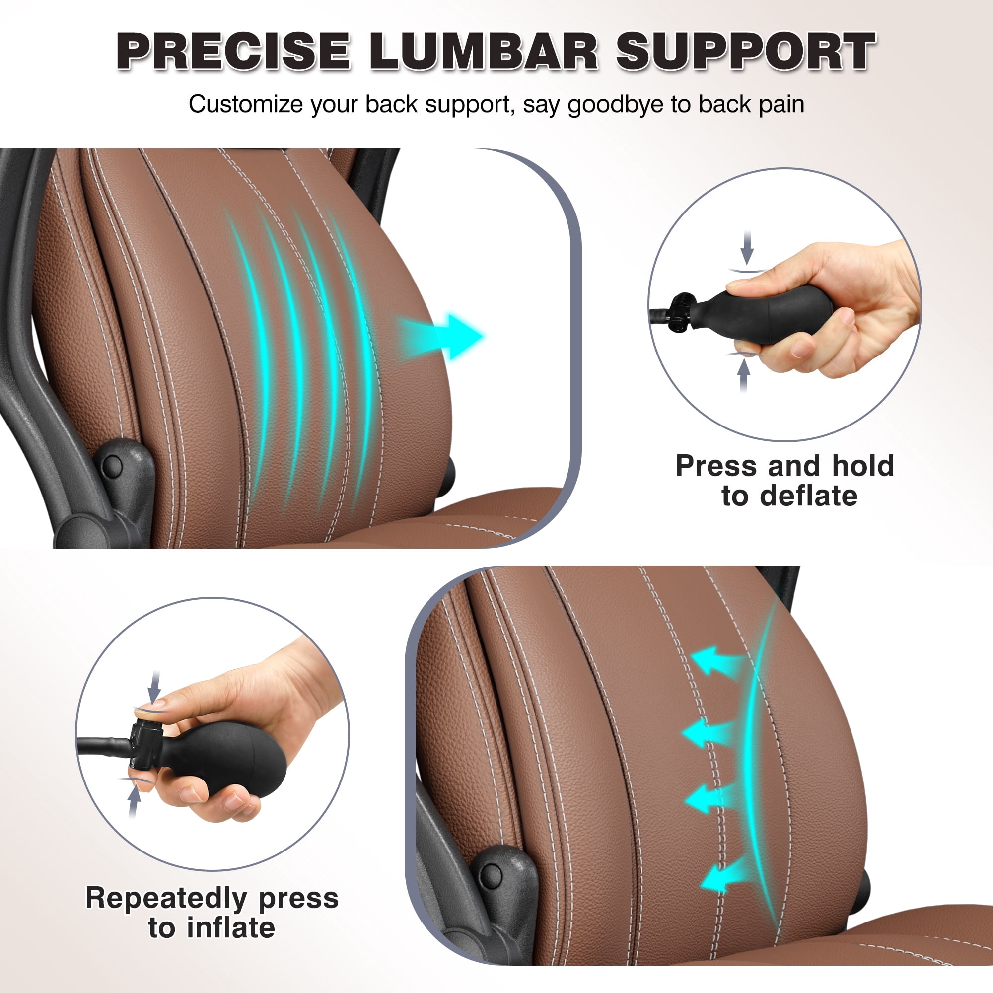 Primy Ergonomic Office Chair with Adjustable Air Lumbar, Home Desk Computer Chair, Leather High-Back Executive Chairs with Flip-Up Arms, Rocking Swivel Comfort