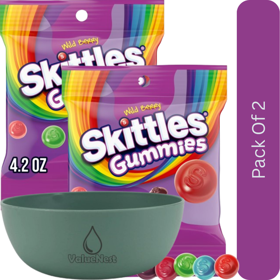 Skittles Gummies Wild Berry Gummy Candy, 4.2 oz Bag with Olive Green Bowl by ValueNest