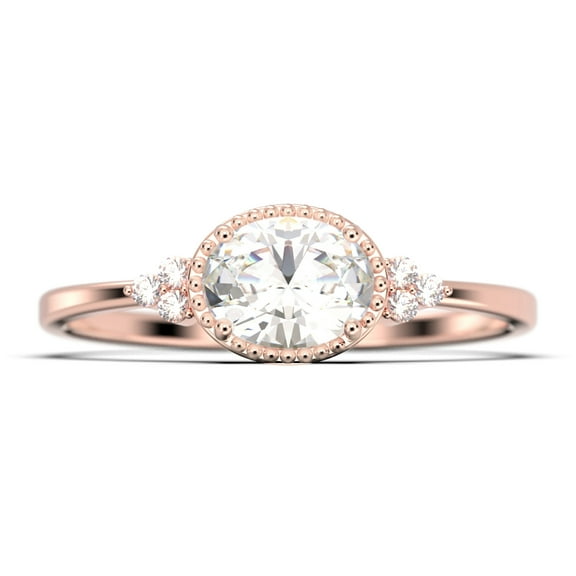 Gorgeous Art Nouvea 1.40 Carat Oval Cut Diamond Moissanite Affordable Engagement Ring, Dainty Moissanite Wedding Ring In 925 Sterling Silver With 18K Rose Gold Plating Gift For Her, Promise Ring