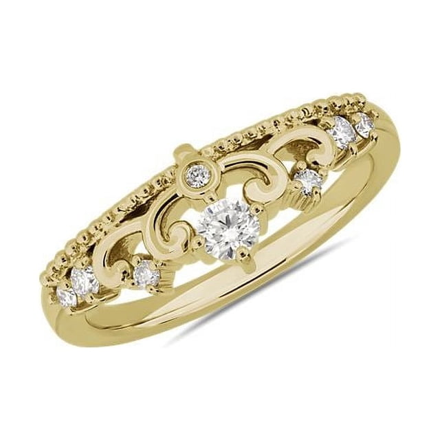 0.15 Carat Excellent Round Cut Real Diamond Latest Design Engagement Band for Ladies Solid 14K Yellow Gold Size 7.5