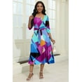 thumbnail image 6 of KISSMODA Midi Dresses for Women Casual 3/4 Sleeve Wrap Dress Plus Size Curvy Cocktail Dresses with Pockets, 6 of 7