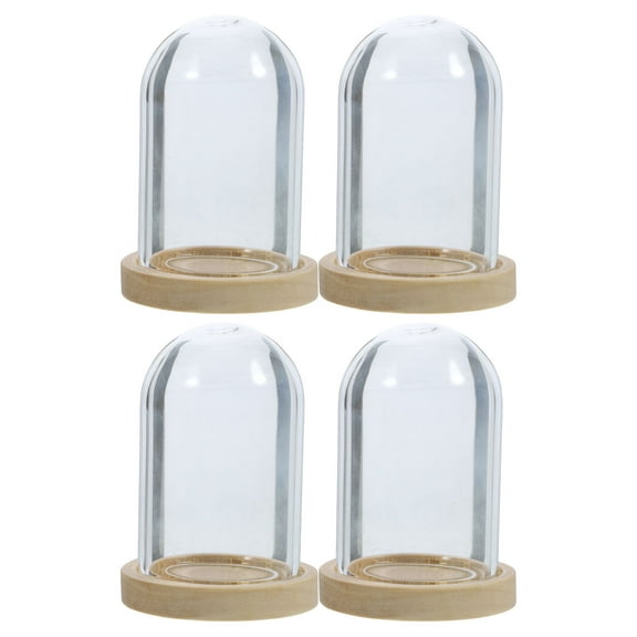 HOMEMAXS Mini Glass Dome with Wood Base for Decoration Clear Display Case Dustproof Small Collectible Display Case 4 Sets