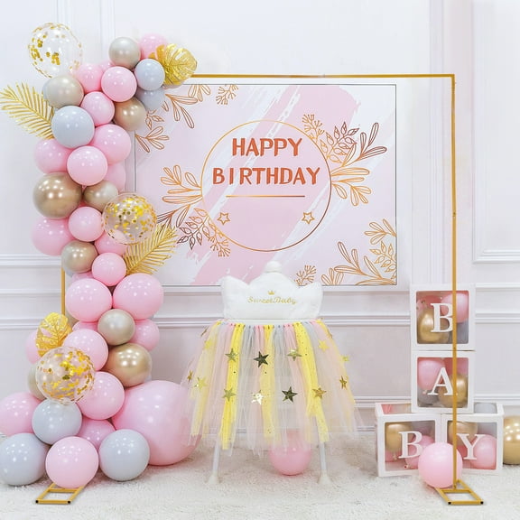9.8*9.8 Feet Backdrop Stand, Metal Wedding Arch Stand Flower Balloon Frame for Party Decoration Height Adjustable Yellow
