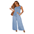 thumbnail image 2 of LYMAYTER Denim Set Women‌ Sleeveless Vest Top Wide Leg Long Jeans Casual Two Piece Outfit Summer S-2XL, 2 of 7