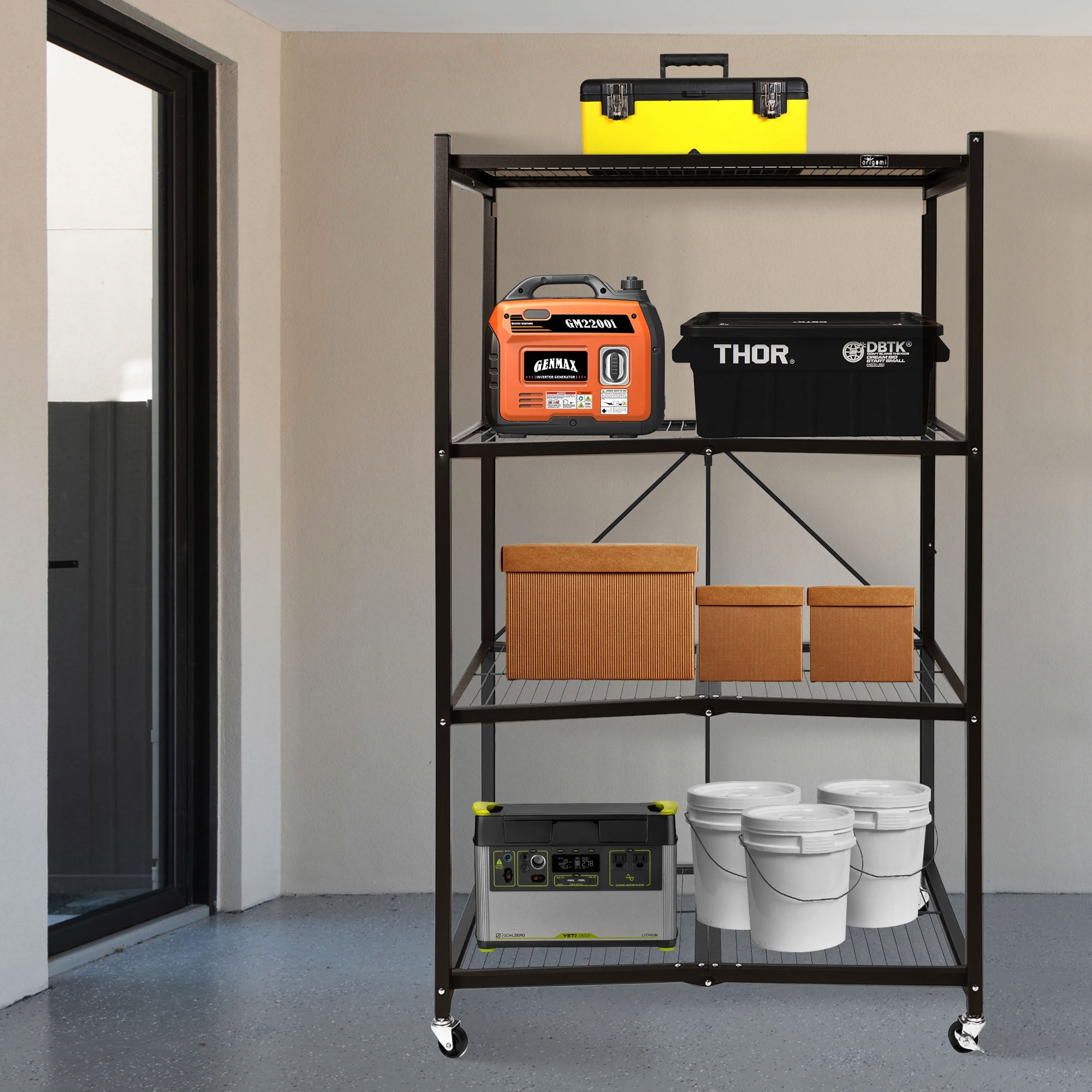 Origami 4-Shelf R5 Series Storage Rack with Wheels, Bronze