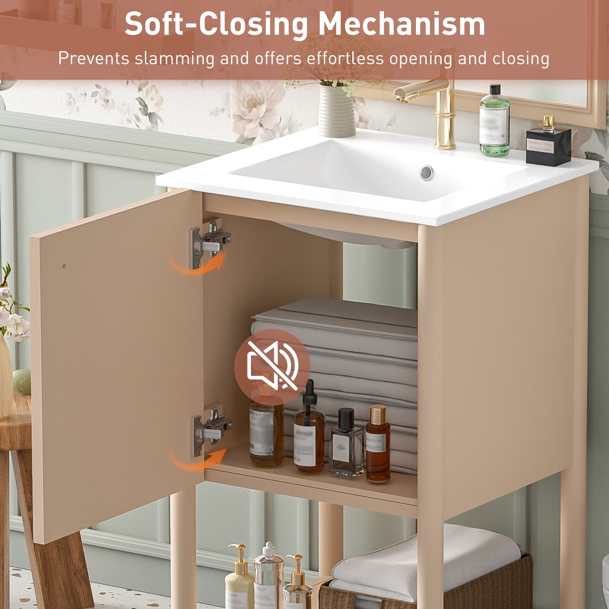 Harper & Bright Designs 20" Small Bathroom Vanity with Sink, Freestanding Storage Cabinet with Soft Close Doors, Single Sink Bathroom Vanity, Cream White