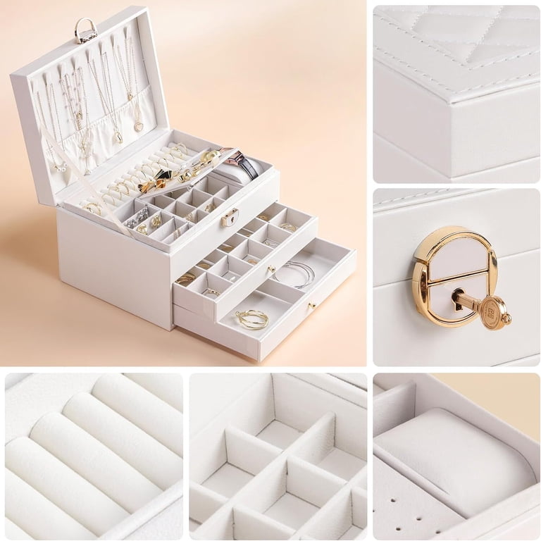 Gogcaro 3-Layer Jewelry Box with Lock and Mirror photo 4