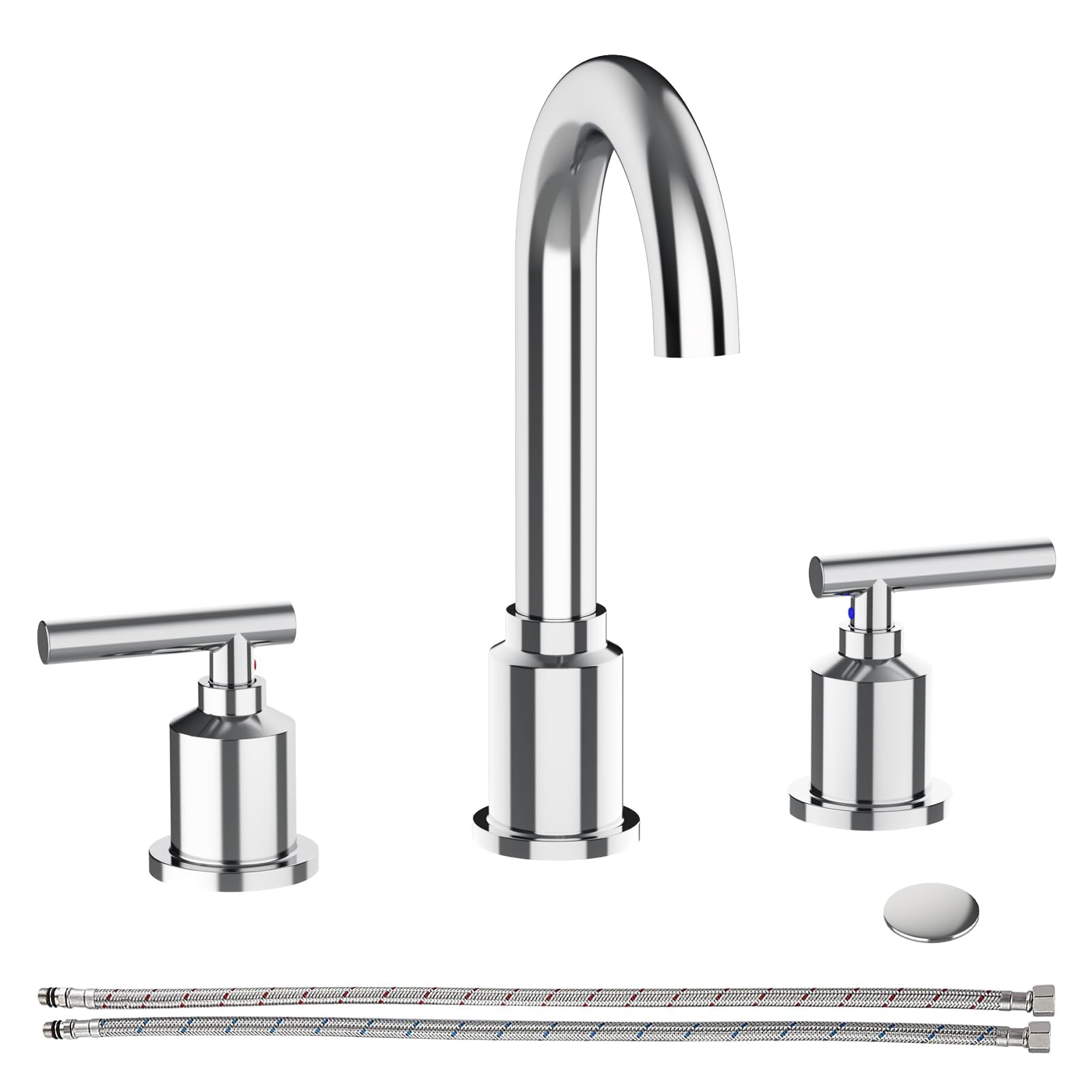 Bathroom Faucets for Sink 3 Hole, 8 Inch Bathroom Sink Faucet with Pop-up Drain and Supply Lines, Widespread Faucet for Vanity RV Farmhouse