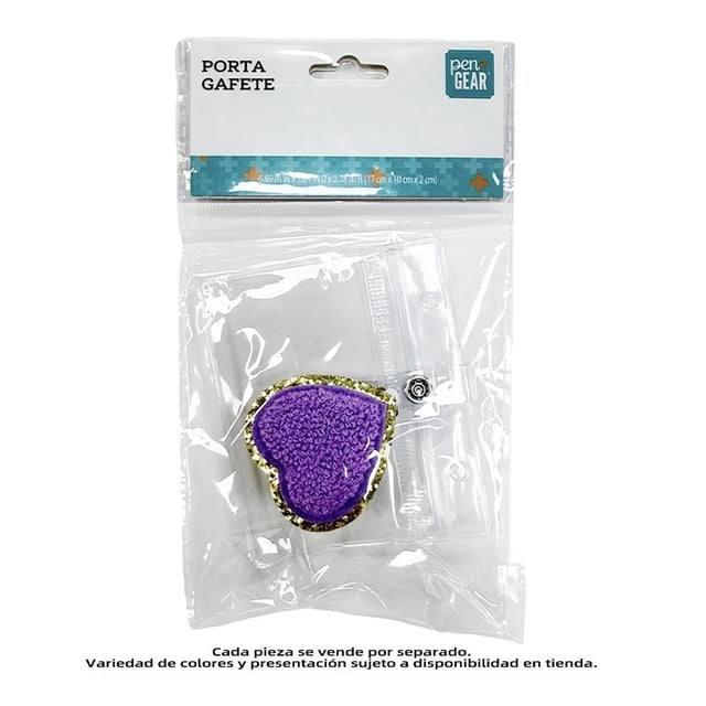 Porta gafete Pen + Gear Retráctil Transparente con Corazón Morado