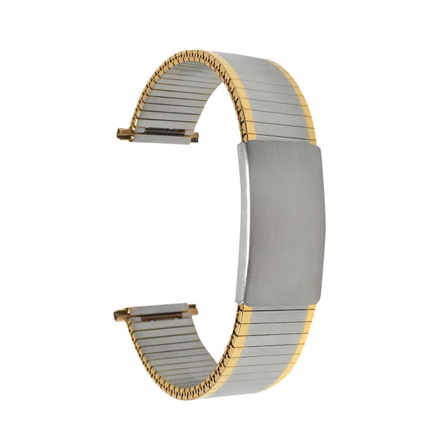 Bandini Bracelet de Montre Extensible en Acier Inoxydable 18mm Argent et Or (Bicolore) pour Hommes, Extrémité Droite, Longueur Réglable, Bracelet de Montre en Métal Extensible, Sans Boucle