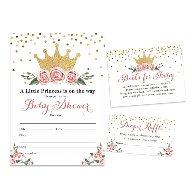 Inkdotpot Set Of 30Gender Reveal Baby Shower Invitations-Diaper Raffle Tickets And Baby Shower Book Request Cards Princess Invites Its A Boy Its A Girl
