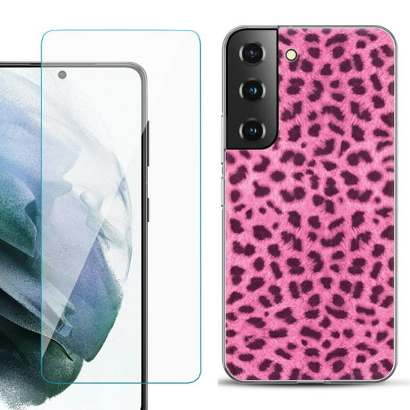 Slim-Fit TPU Fashion Phone Case for Samsung Galaxy S22 5G, with Tempered Glass Screen Protector, by OneToughShield ® - Cheetah Pink