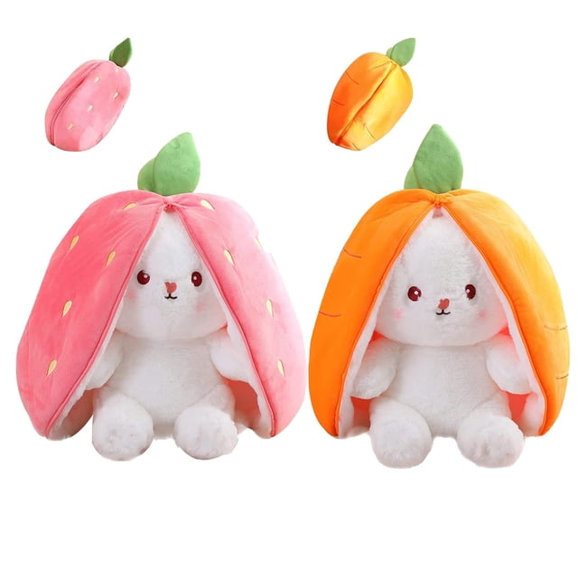 Almohada de peluche Mukorolee reversible con forma de zanahoria y fresa con forma de conejo