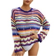 thumbnail image 2 of Cache-maillots pour Maillots de Bain Femmes Robe Mode Femme Col Rond Manches Longues Ample Ajourée Blouse de Plage Maillot de Bain Cache-Maillots pour Femmes en Liquidation, 2 of 6