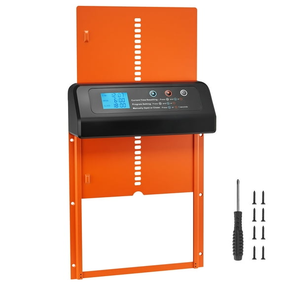 KFFKFF Automatic Chicken Coop Door, Battery-Operated with Timer and Manual Controls, Anti-Pinch Design, Sturdy Aluminum Build, Waterproof Seal, Orange