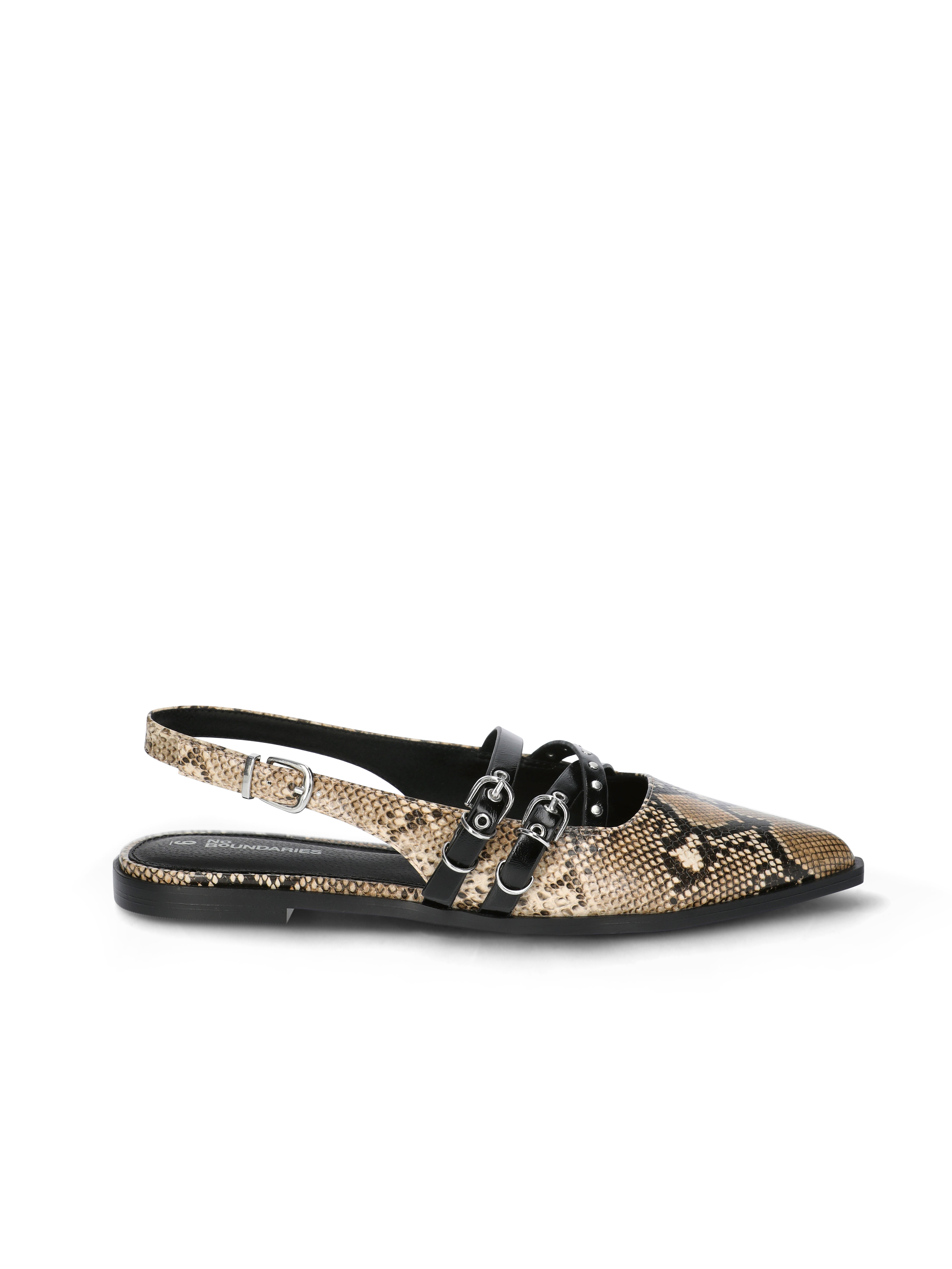 No Boundaries Women's Faux Leather Strappy Moto Flats