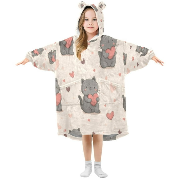 BZSMCE Wearable Blanket Hoodie Fashion Love Cats Home Wear