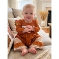 thumbnail image 6 of RUINIXCW Toddler Baby Girl Thanksgiving Outfit Infant Girls Fall Winter Clothes Turcky Long Sleeve Babydoll Shirts Bell Bottoms Flare Pants 2Pcs Set, 6 of 10