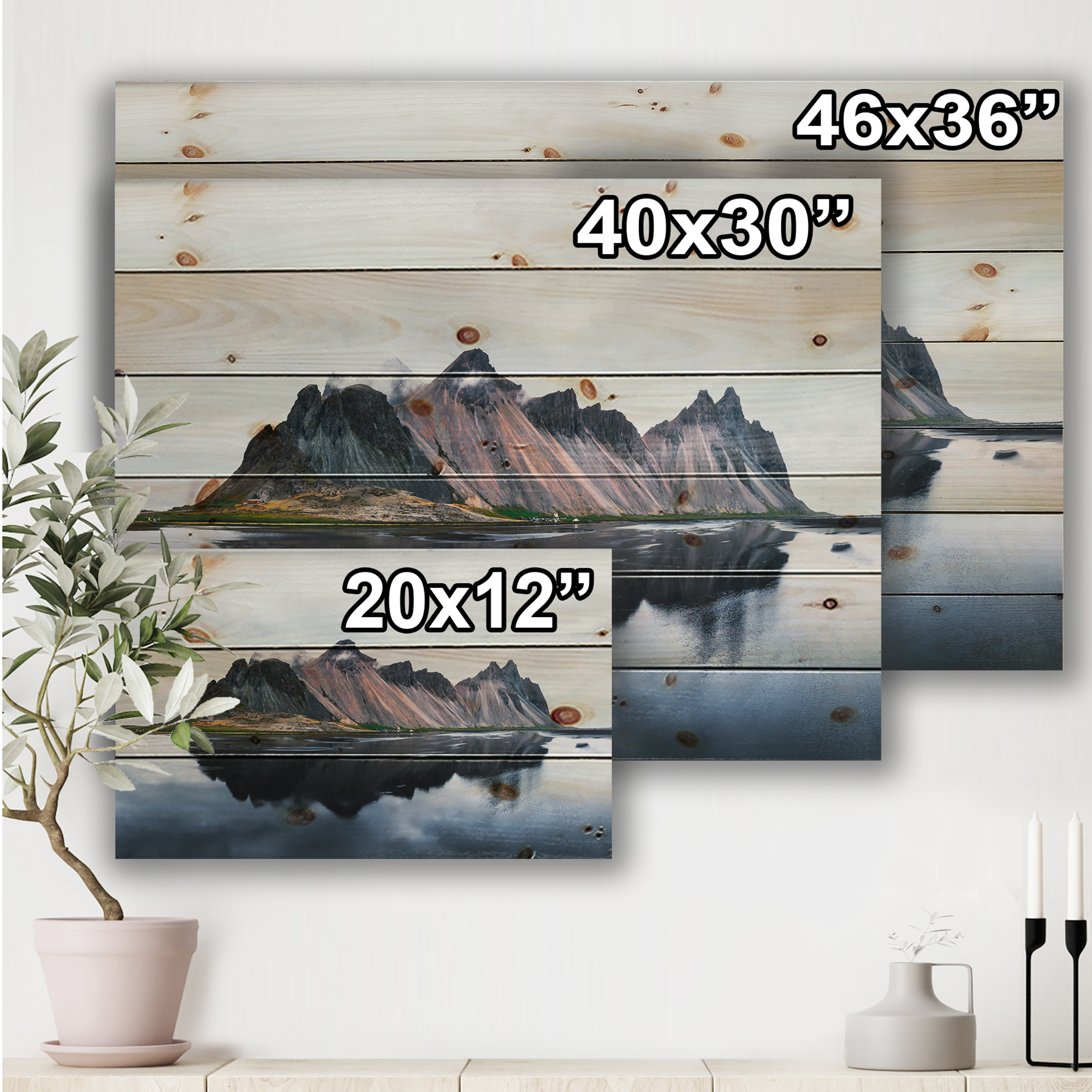 Designart 'Reflection of MountaIn Cliffs on Lake' Traditional Print on Natural Pine Wood