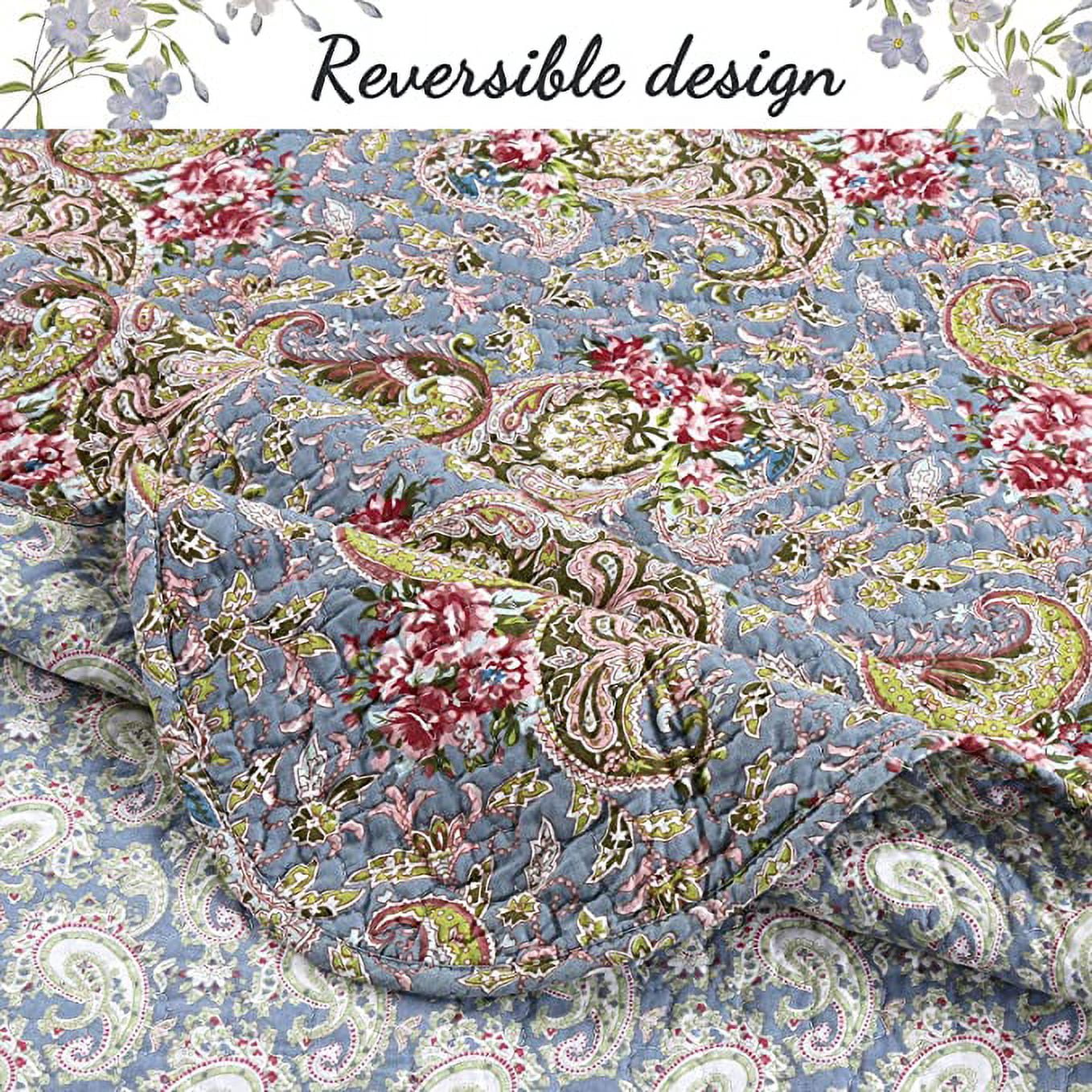 Cozy Line Kylie Floral Paisley 100% Cotton 3-Piece Quilt Set, King Set (Teal Blue, King - 3 Piece)