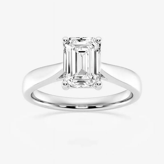 Divine Jewelry Emerald Cut 1.9 Ct VVS1/D Diamond Solitaire Ring - 14K White Gold Plated Anniversary Wedding Ring - Birthday Gift Jewelry - Fine Engagement Ring