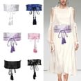 thumbnail image 2 of Chinese Hanfu Wide Tie Belt with Chinese Ink Painting Flower Pattern, 2 of 5
