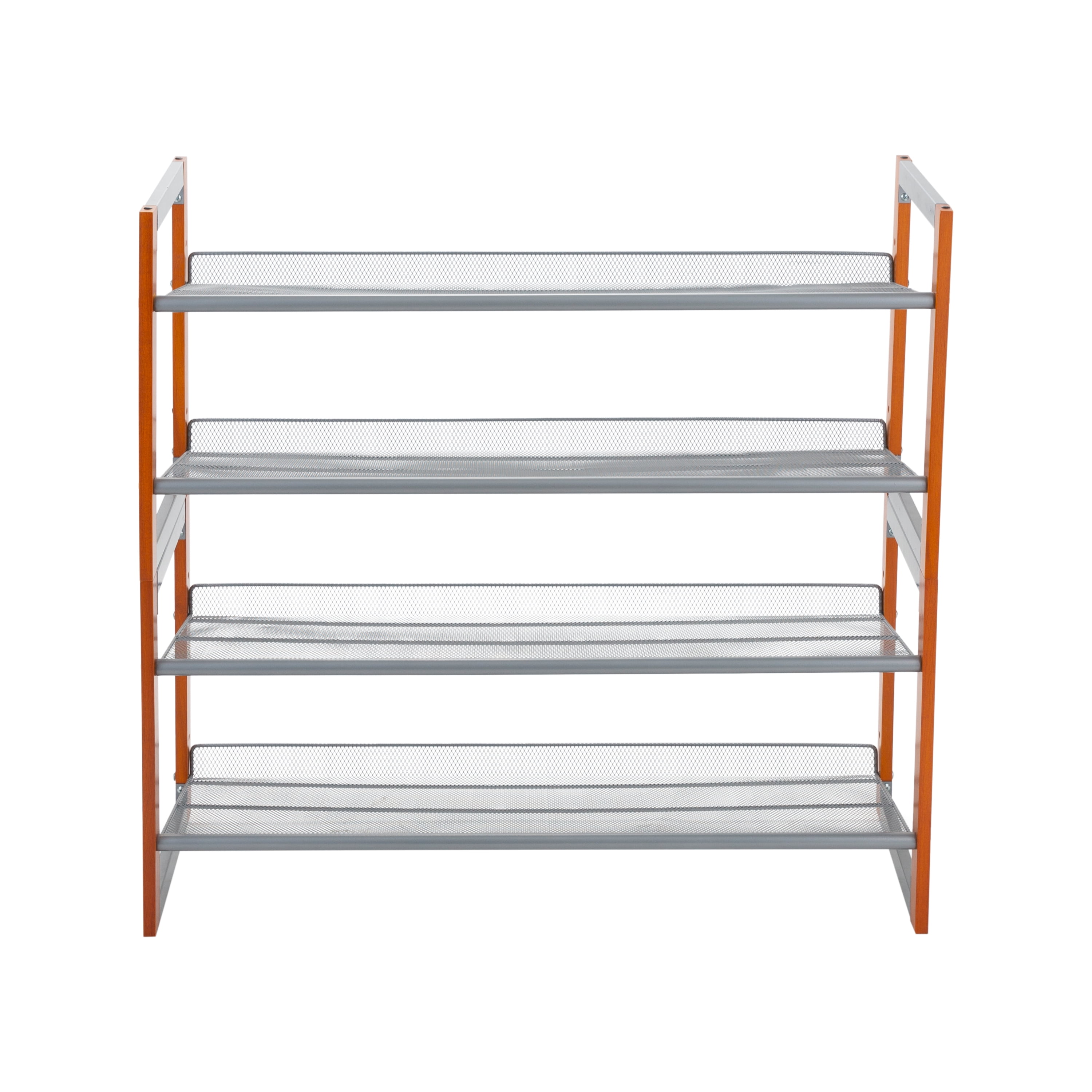 Organize It All 4 Tier Wooden Stackable 16 Pair Shoe Rack in Chrome