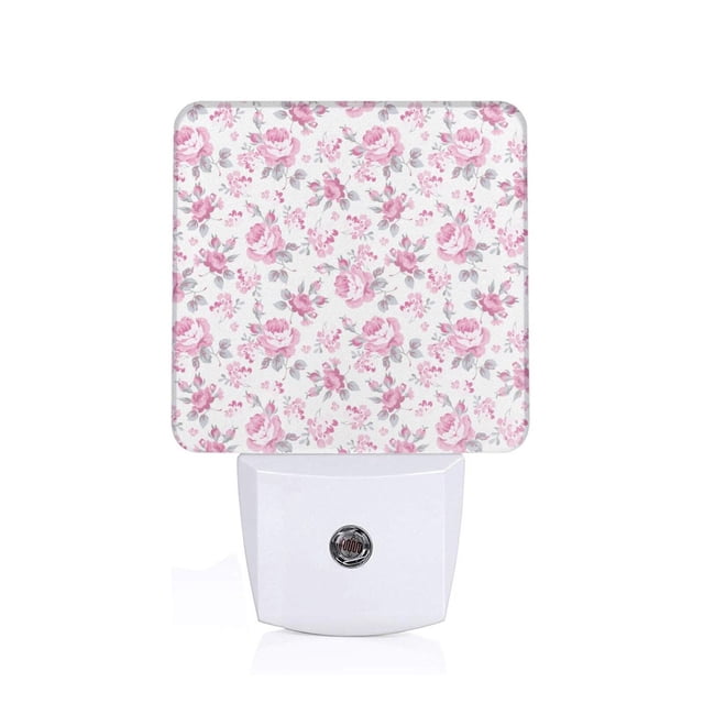 Fotbe Veilleuse Rétroéclairée à LED Motif Fleurs Roses avec Capteur de Mouvement & Capteur Crépuscule à l'Aube Veilleuse Écoénergétique, Veilleuse de Chambre-EU