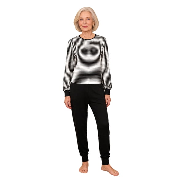 iixpin Women's Adaptive Jumpsuit Long Sleeve Striped Jumpsuit with Zipper at Back and Legs for Special Needs Black M
