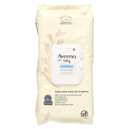 Aveeno Baby Wipes 64 Count Sensitive (Pack of 3)