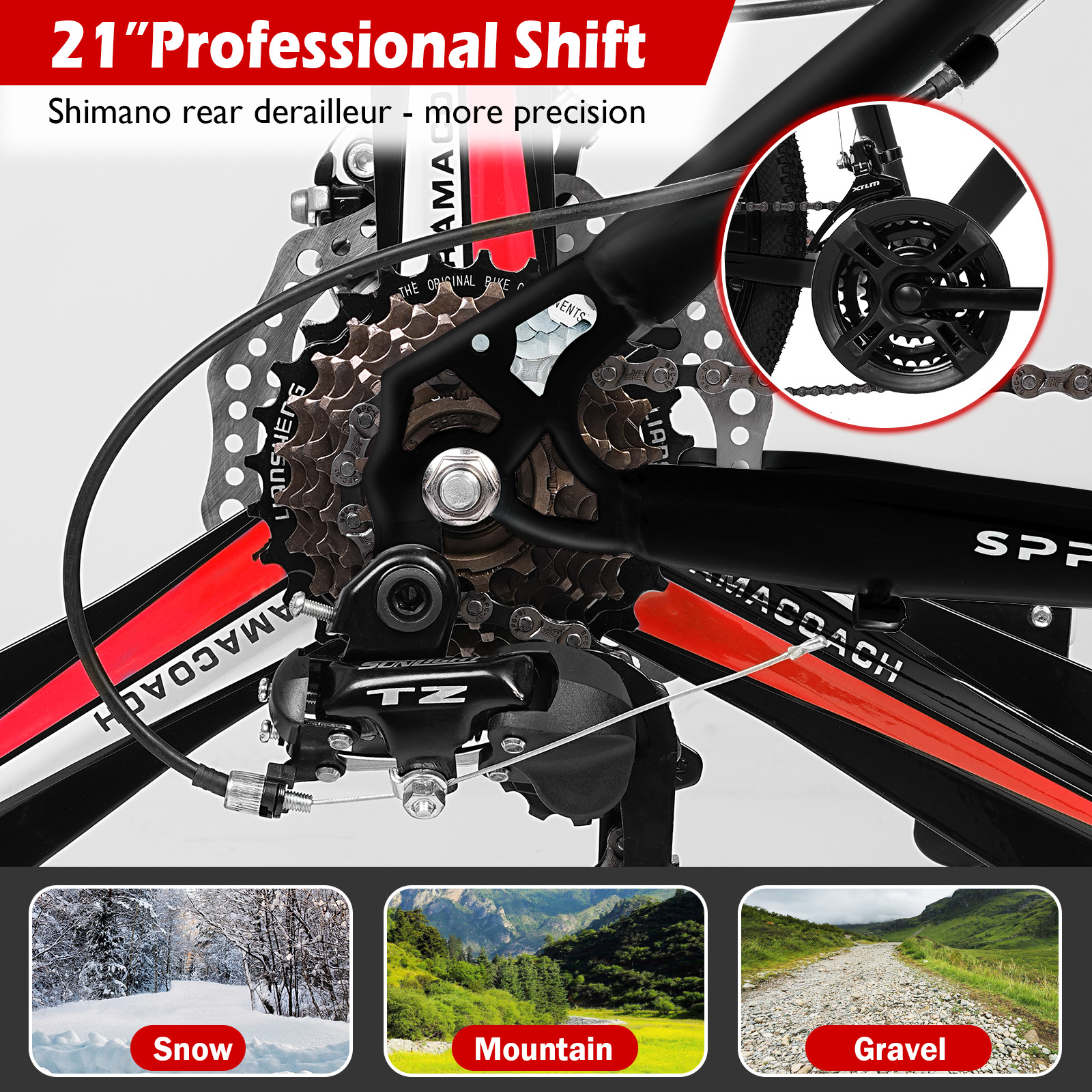SPPTTY 26" Mountain Bike,24 Speeds Aluminum Bikes for Men Women,Bicycles with Disc Brake,3 Spokes Unibody Ring