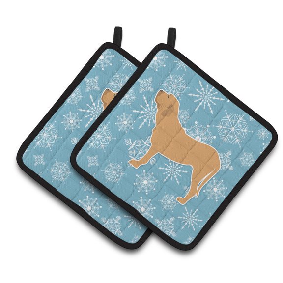 Carolines Treasures BB3579PTHD Winter Snowflake Fila Brasileiro Pair of Pot Holders , 7.5HX7.5W, multicolor