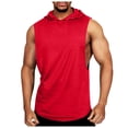 thumbnail image 1 of Chaleco sin mangas con capucha y cepillado de color liso para hombre: camiseta deportiva transpirable, corte holgado, perfecto para el gimnasio o para llevar de forma informal., 1 of 7