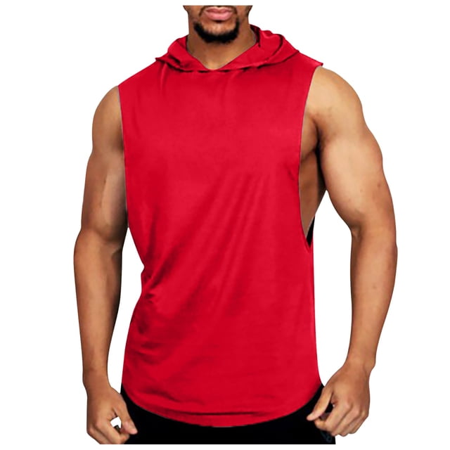 Chaleco sin mangas con capucha y cepillado de color liso para hombre: camiseta deportiva transpirable, corte holgado, perfecto para el gimnasio o para llevar de forma informal.