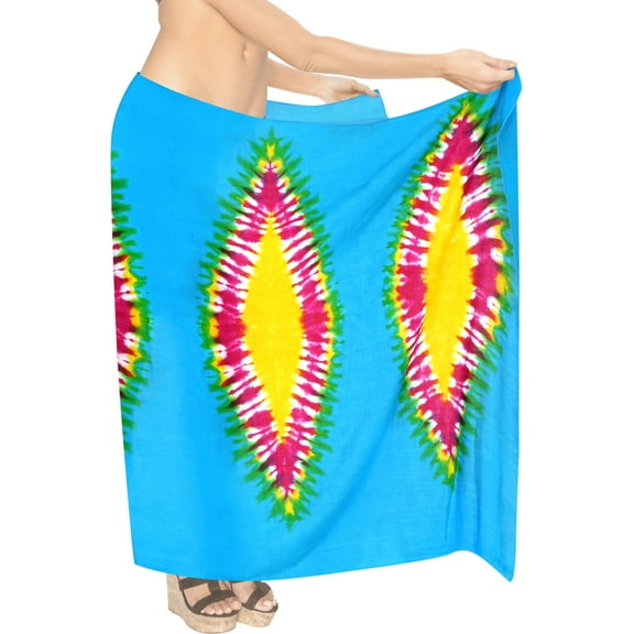 HAPPY BAY Women's Coverups Beach Cover up Swimwear Wraps Vacation Swimsuit Long Beachwear Bikinis Pareos Summer Sarong One Size Turquoise, Tie Dye