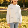 thumbnail image 6 of Crunowin Girls Pullover Knit Sweater Round Neck Long Sleeve With Bow Winter Kids Casual Outerwear Tops White Size 14, 6 of 8