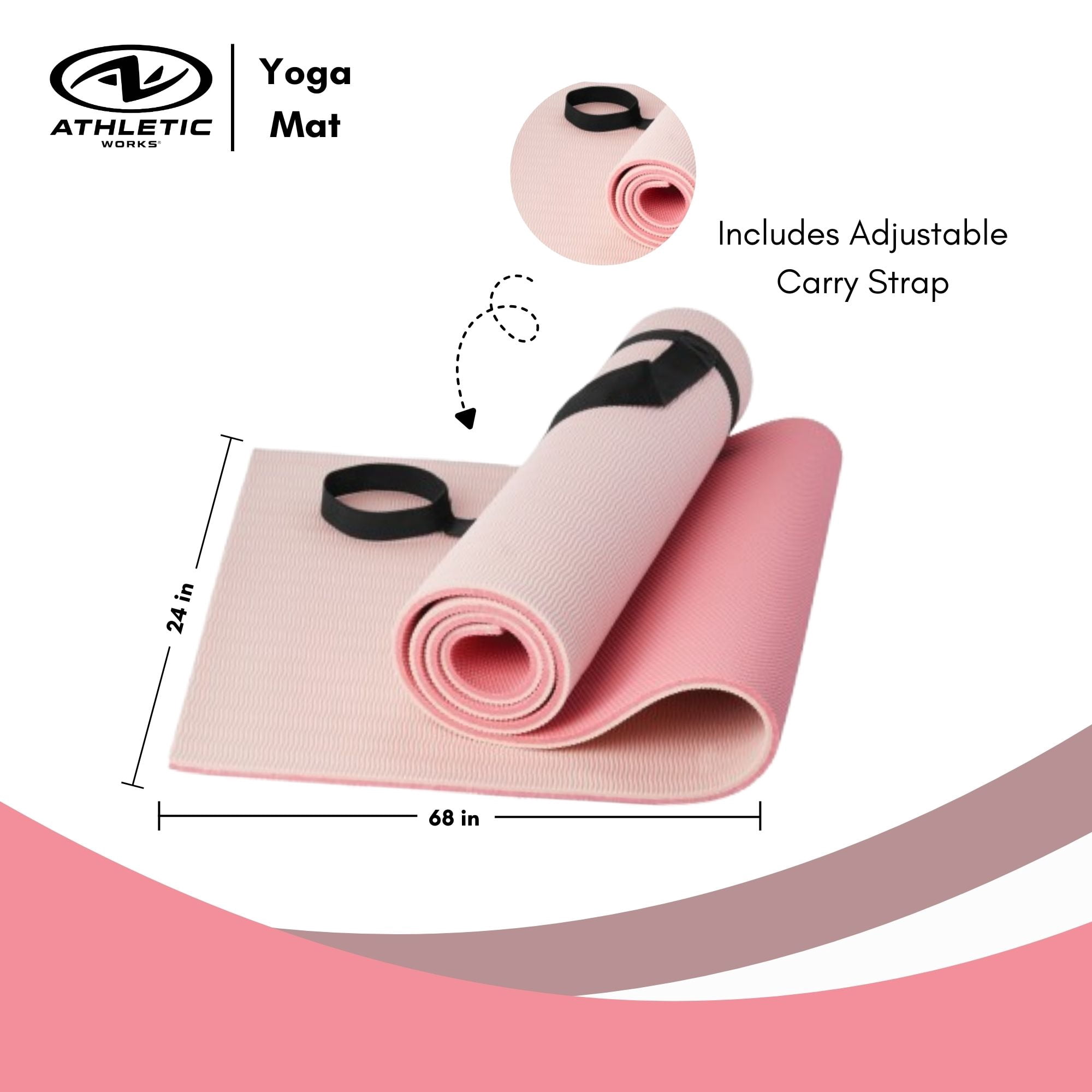 Athletic Works 68x24 inch 10mm TPE Two-Tone Coral and Peach Lily Yoga Mat with Carry Strap