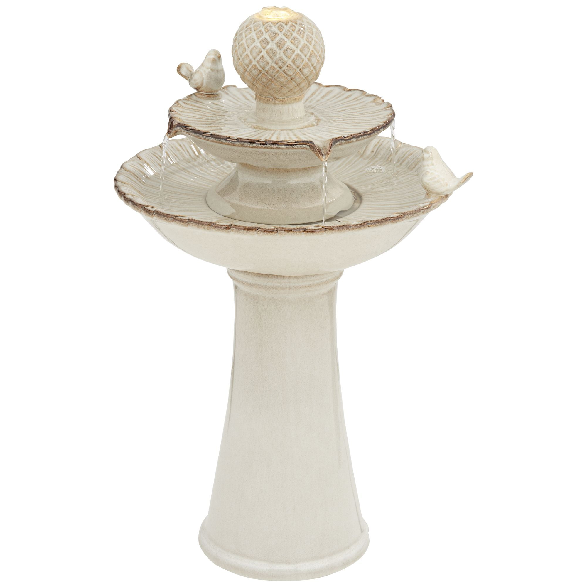 Bathing Bird 26 3/4" High Large Italian Outdoor Decor Cream Ceramic Floor Fountain with Light LED 2-Tier